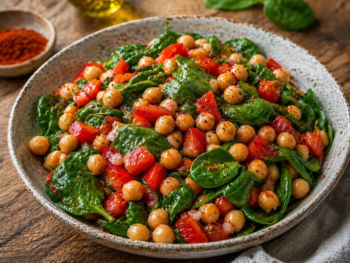 Ensalada de Garbanzos Asados, Pimiento y Espinaca
