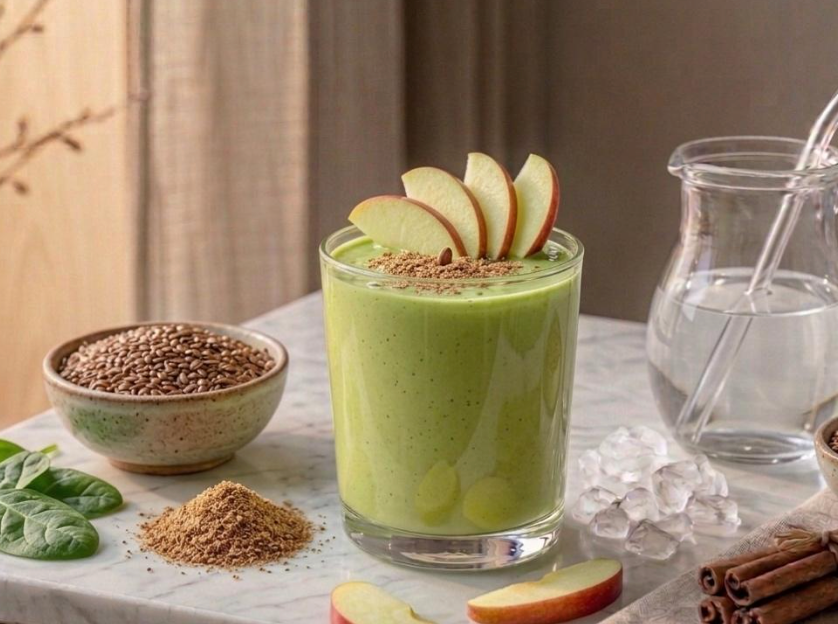 Smoothie Hormonal de Manzana Verde, Espinaca y Linaza