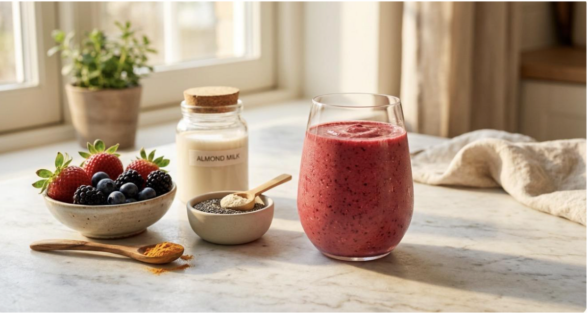 Smoothie Antiinflamatorio de Frutos Rojos, Chía y Proteína