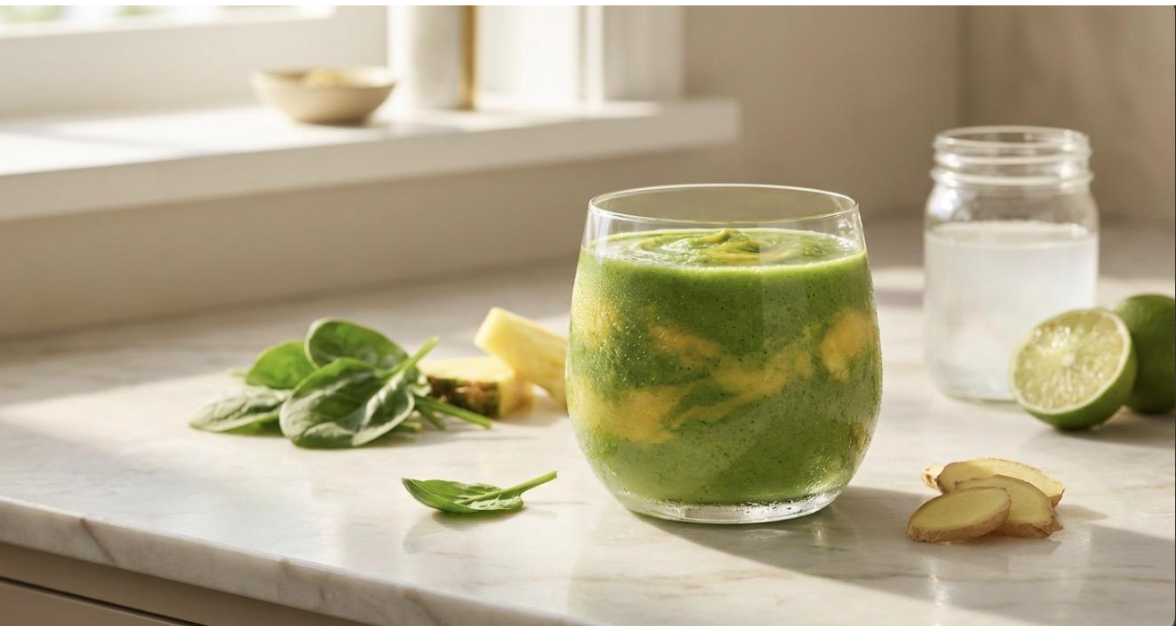 Smoothie Verde Detox de Espinaca, Piña y Jengibre