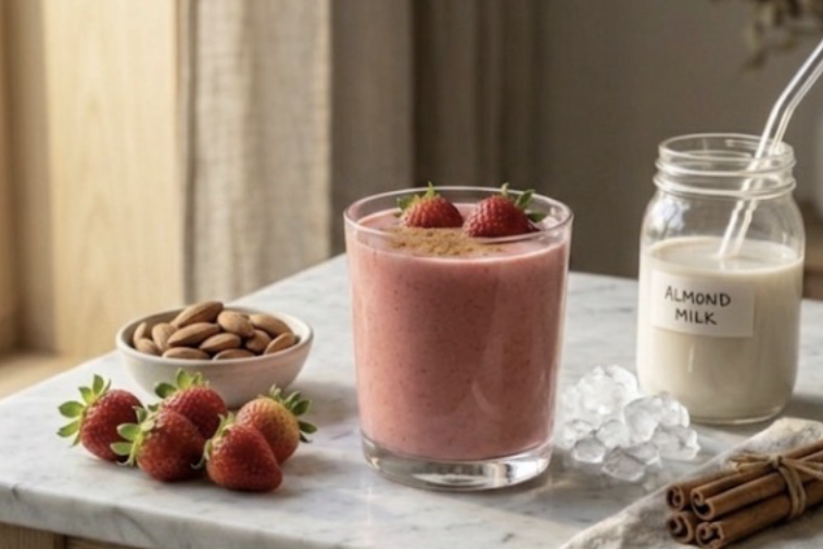Smoothie de Proteína Vegetal, Fresas y Almendras