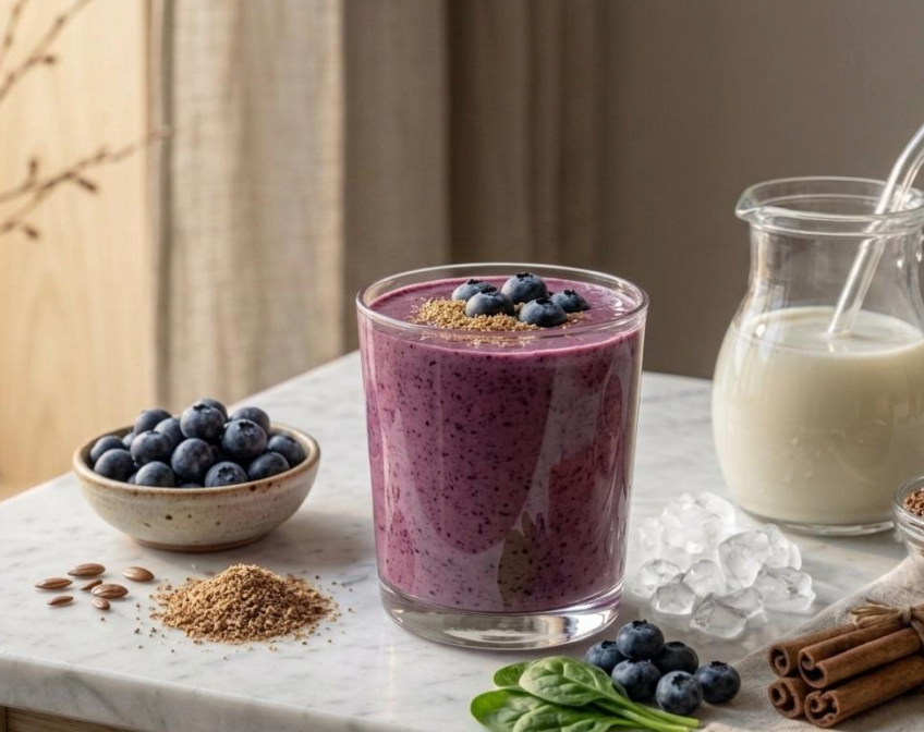 Smoothie Antioxidante de Arándanos, Espinaca y Linaza