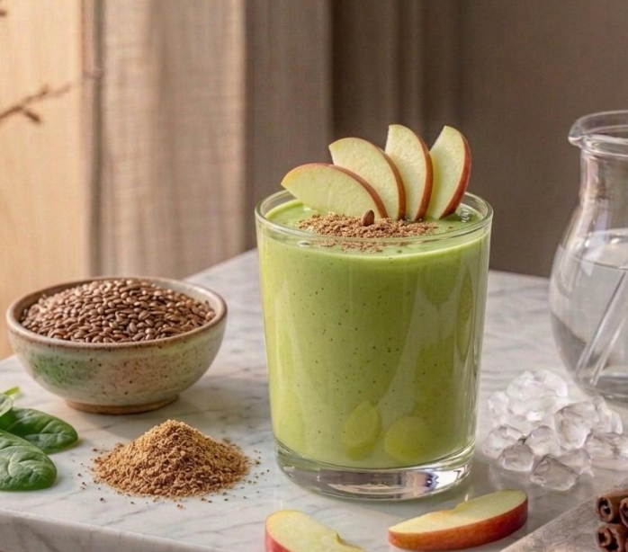 Smoothie Hormonal de Manzana Verde, Espinaca y Linaza