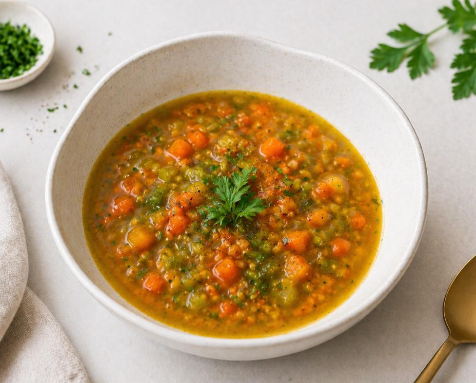 Sopa Antiinflamatoria de Lentejas Rojas, Zanahoria y Cúrcuma